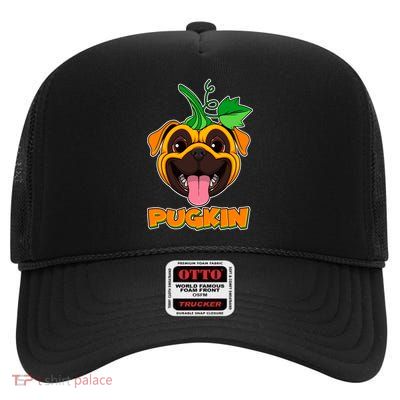 Autumn Halloween Pugkin High Crown Mesh Back Trucker Hat