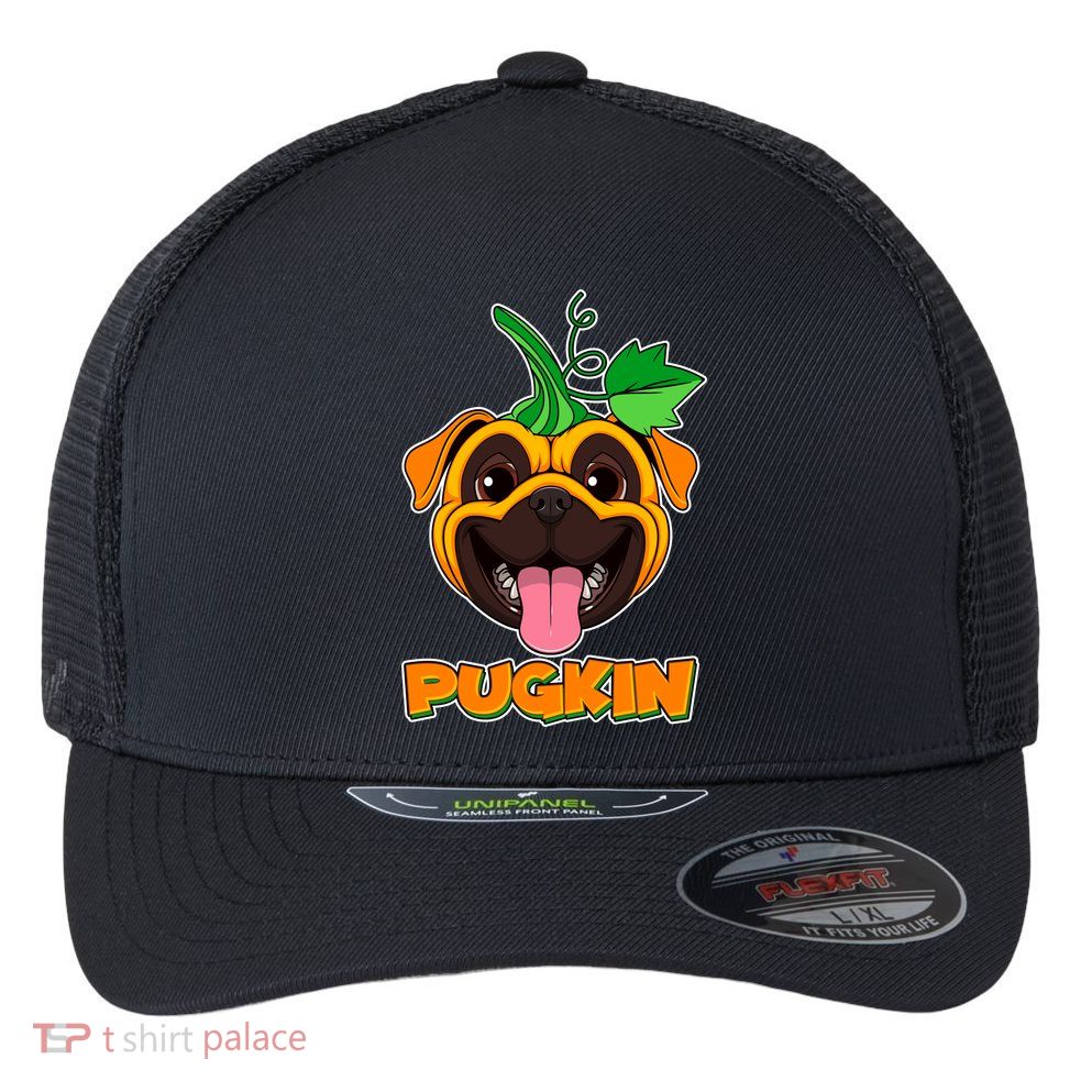 Autumn Halloween Pugkin Flexfit Unipanel Trucker Cap