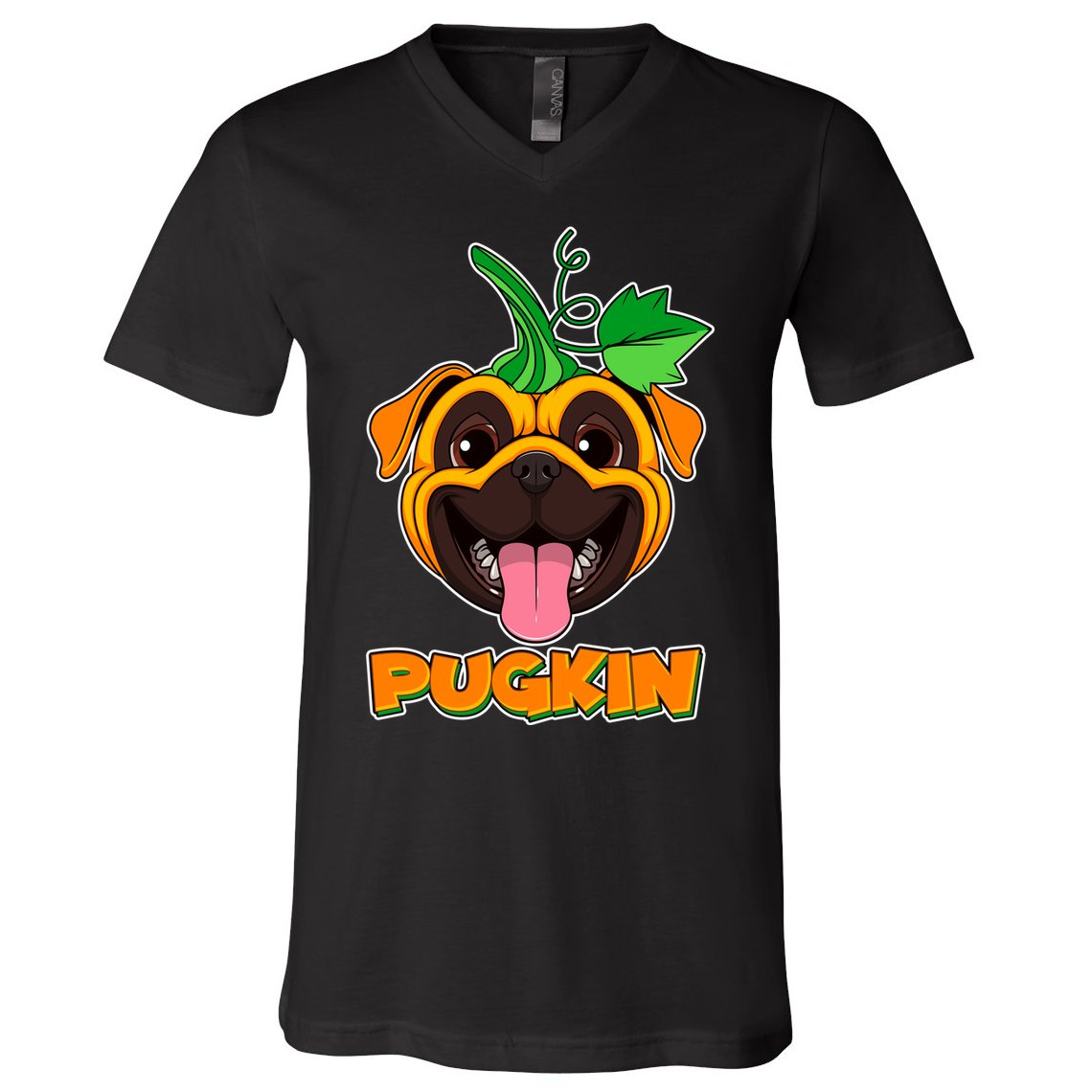 Autumn Halloween Pugkin V-Neck T-Shirt