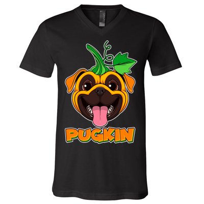 Autumn Halloween Pugkin V-Neck T-Shirt