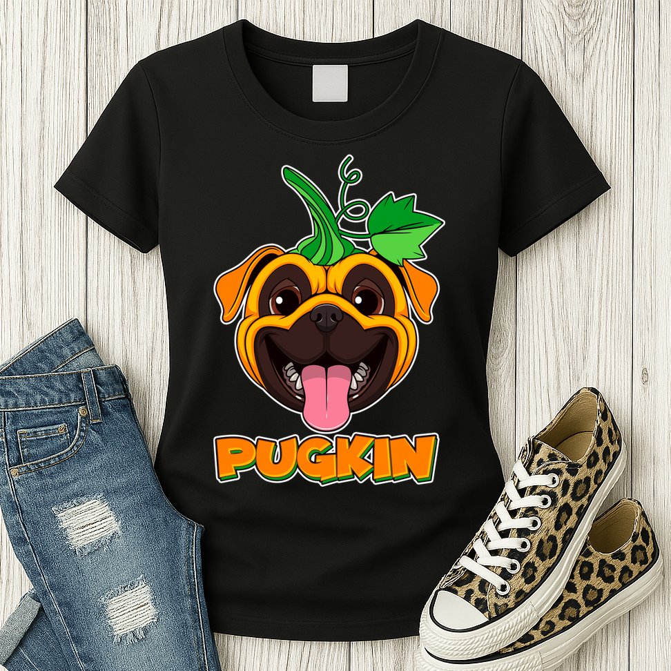 Autumn Halloween Pugkin Womens T-Shirt
