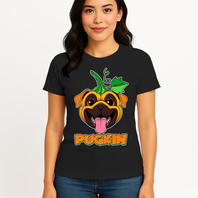 Autumn Halloween Pugkin Womens T-Shirt