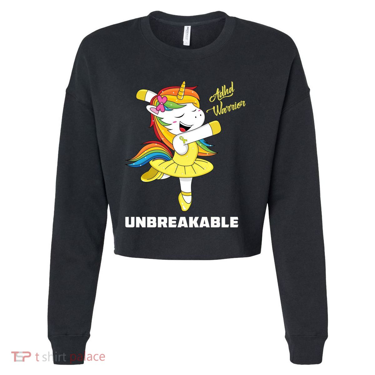Adhd Unicorn Unbreakable Adhd Warrior Awareness Gift Cropped Pullover Crew