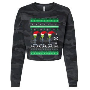 Alien UFO Ugly Christmas Sweater Funny Xmas  Cropped Pullover Crew