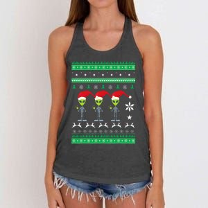 Alien UFO Ugly Christmas Sweater Funny Xmas  Women's Knotted Racerback Tank