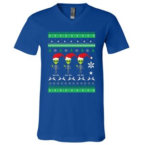 Alien UFO Ugly Christmas Sweater Funny Xmas  V-Neck T-Shirt