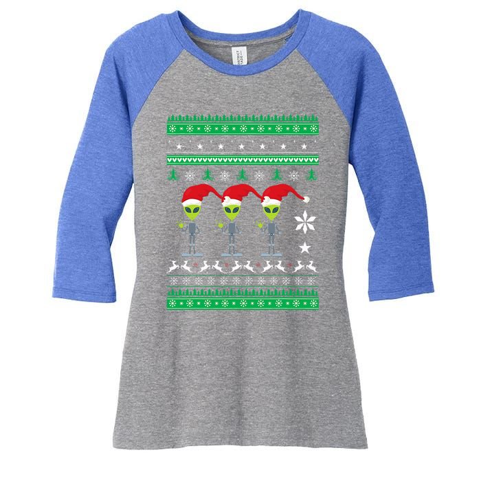 Alien UFO Ugly Christmas Sweater Funny Xmas  Women's Tri-Blend 3/4-Sleeve Raglan Shirt