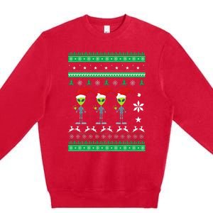 Alien UFO Ugly Christmas Sweater Funny Xmas  Premium Crewneck Sweatshirt