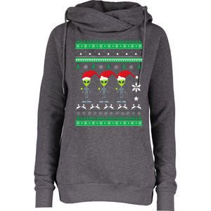 Alien UFO Ugly Christmas Sweater Funny Xmas  Womens Funnel Neck Pullover Hood