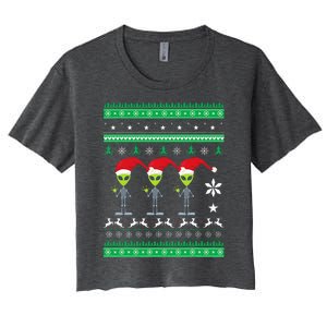 Alien UFO Ugly Christmas Sweater Funny Xmas  Women's Crop Top Tee