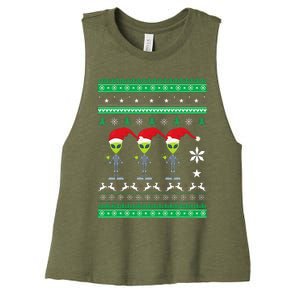 Alien UFO Ugly Christmas Sweater Funny Xmas  Women's Racerback Cropped Tank