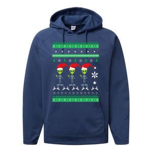 Alien UFO Ugly Christmas Sweater Funny Xmas  Performance Fleece Hoodie