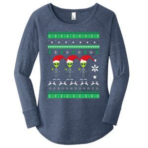 Alien UFO Ugly Christmas Sweater Funny Xmas  Women's Perfect Tri Tunic Long Sleeve Shirt