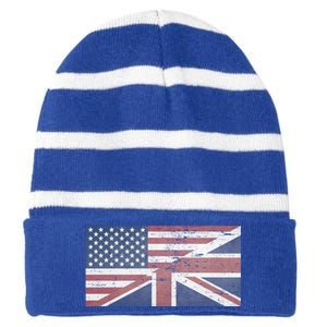 America Usa Uk Union Jack Flag United States Kingdom Britain Meaningful Gift Striped Beanie with Solid Band