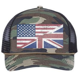 America Usa Uk Union Jack Flag United States Kingdom Britain Meaningful Gift Retro Rope Trucker Hat Cap