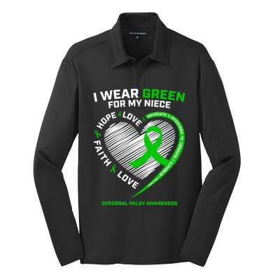 Aunt Uncle Wear Green Funny Gift Niece Cerebral Palsy Awareness Gift Silk Touch Performance Long Sleeve Polo