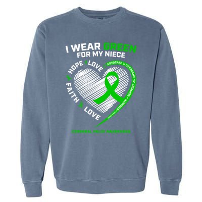 Aunt Uncle Wear Green Funny Gift Niece Cerebral Palsy Awareness Gift Garment-Dyed Sweatshirt