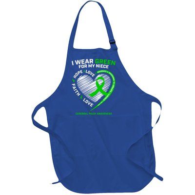 Aunt Uncle Wear Green Funny Gift Niece Cerebral Palsy Awareness Gift Full-Length Apron With Pockets