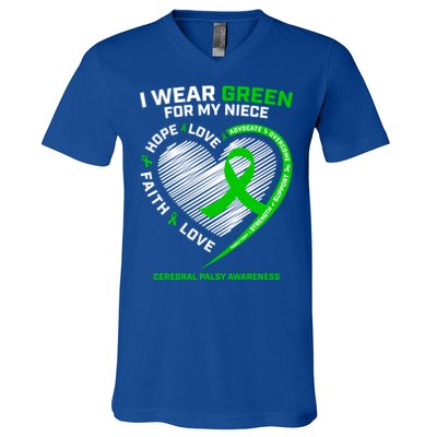 Aunt Uncle Wear Green Funny Gift Niece Cerebral Palsy Awareness Gift V-Neck T-Shirt