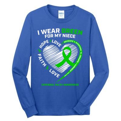 Aunt Uncle Wear Green Funny Gift Niece Cerebral Palsy Awareness Gift Tall Long Sleeve T-Shirt