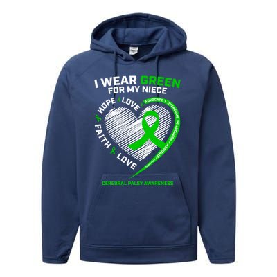 Aunt Uncle Wear Green Funny Gift Niece Cerebral Palsy Awareness Gift Performance Fleece Hoodie