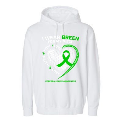 Aunt Uncle Wear Green Funny Gift Niece Cerebral Palsy Awareness Gift Garment-Dyed Fleece Hoodie