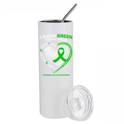 Aunt Uncle Wear Green Funny Gift Niece Cerebral Palsy Awareness Gift Stainless Steel Tumbler