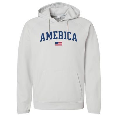 America Usa Women American Flag Performance Fleece Hoodie