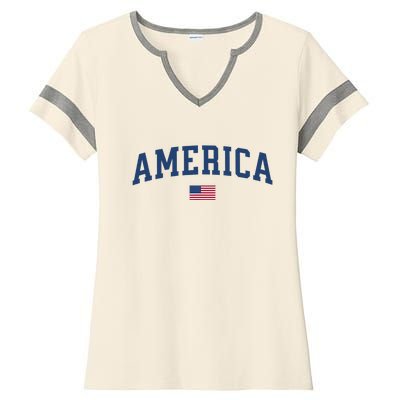 America Usa Women American Flag Ladies Halftime Notch Neck Tee