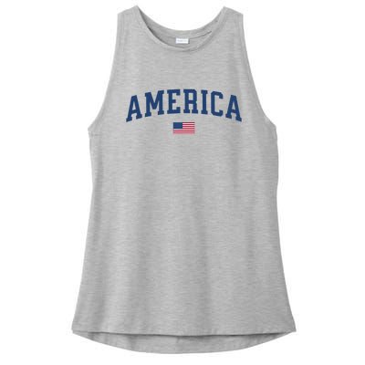 America Usa Women American Flag Ladies PosiCharge Tri-Blend Wicking Tank