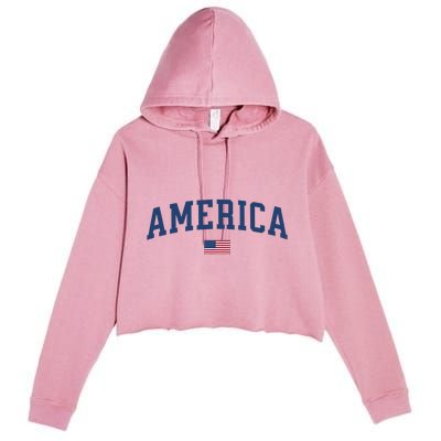 America Usa Women American Flag Crop Fleece Hoodie