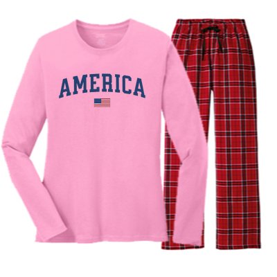 America Usa Women American Flag Women's Long Sleeve Flannel Pajama Set 