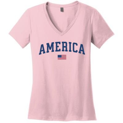 America Usa Women American Flag Women's V-Neck T-Shirt