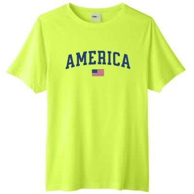 America Usa Women American Flag Tall Fusion ChromaSoft Performance T-Shirt