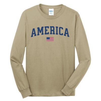 America Usa Women American Flag Tall Long Sleeve T-Shirt