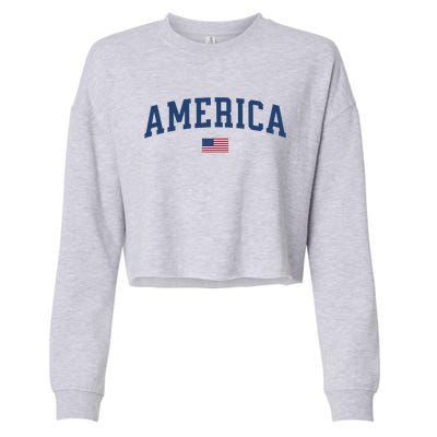 America Usa Women American Flag Cropped Pullover Crew