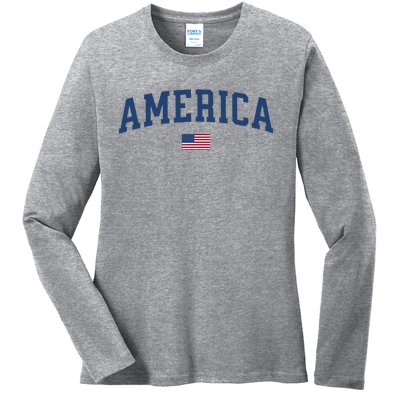 America Usa Women American Flag Ladies Long Sleeve Shirt