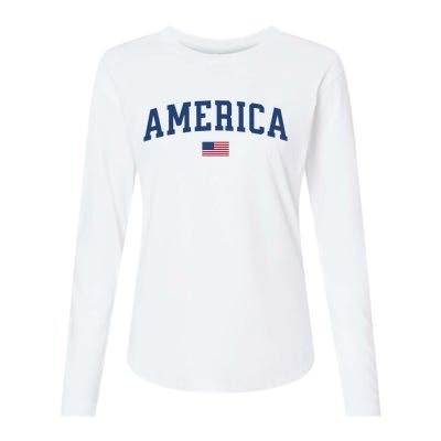 America Usa Women American Flag Womens Cotton Relaxed Long Sleeve T-Shirt