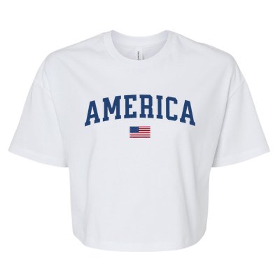 America Usa Women American Flag Bella+Canvas Jersey Crop Tee