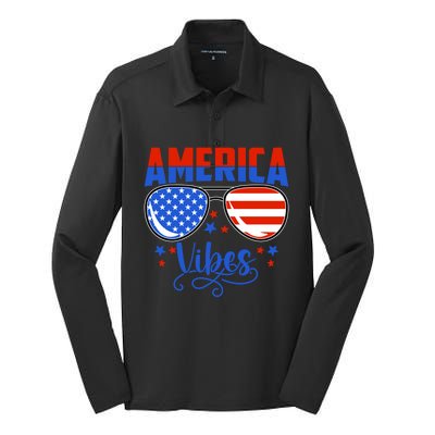 America Vibes 4th Of July Cute Gift Silk Touch Performance Long Sleeve Polo