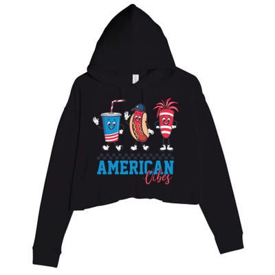 American Vibes 4th Of July Red White And Blue Hot Dog Lover Funny Gift Crop Fleece Hoodie