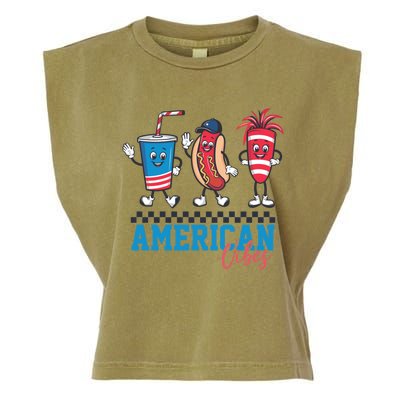 American Vibes 4th Of July Red White And Blue Hot Dog Lover Funny Gift Garment-Dyed Women's Muscle Tee