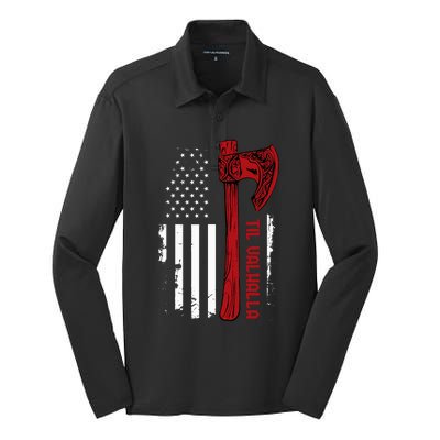 American Viking Axe Flag Til Valhalla Norse Mythology Silk Touch Performance Long Sleeve Polo