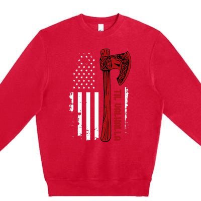 American Viking Axe Flag Til Valhalla Norse Mythology Premium Crewneck Sweatshirt