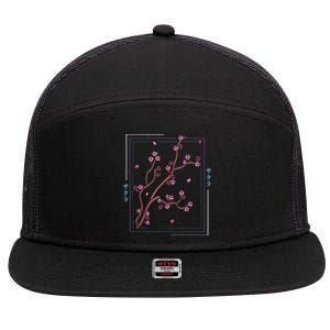 Asia Vaporwave Asian Japanese Sakura Aesthetic Indie 7 Panel Mesh Trucker Snapback Hat