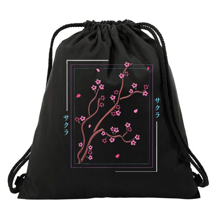 Asia Vaporwave Asian Japanese Sakura Aesthetic Indie Drawstring Bag