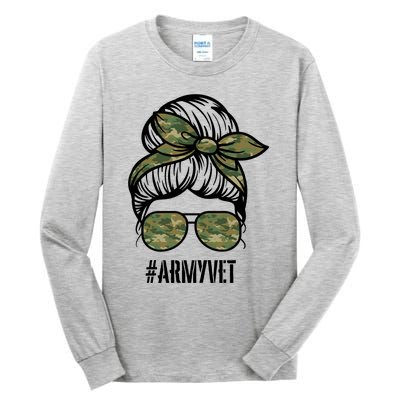 Army Vet Armyvet Messy Bun Camouflage 'S Veteran Gift Tall Long Sleeve T-Shirt