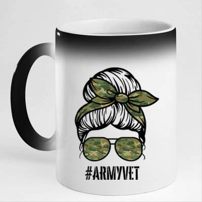 Army Vet Armyvet Messy Bun Camouflage 'S Veteran Gift 11oz Black Color Changing Mug