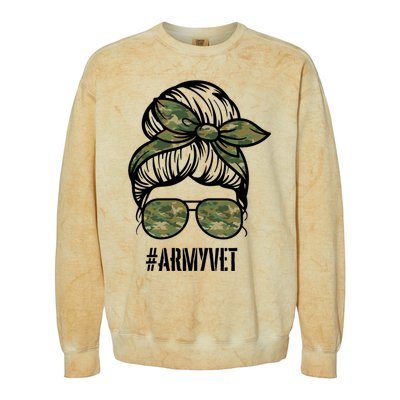 Army Vet Armyvet Messy Bun Camouflage 'S Veteran Gift Colorblast Crewneck Sweatshirt