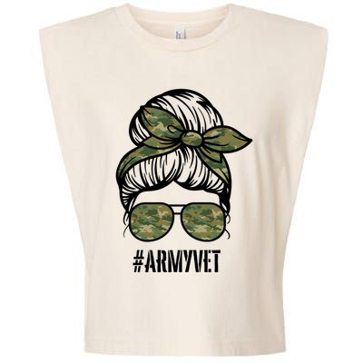 Army Vet Armyvet Messy Bun Camouflage 'S Veteran Gift Garment-Dyed Women's Muscle Tee